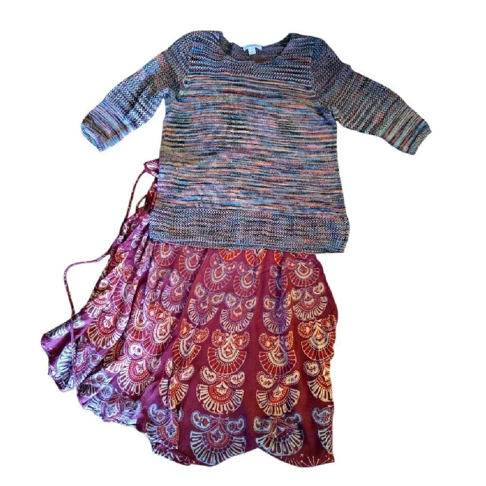 VTG JohnPaulRichard Colorful Elbow Sleeve Crochet‎ Knit Sweater Large